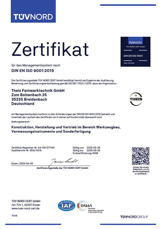 Theis Feinwerktechnik Zertifikat 9001 2015 DE
